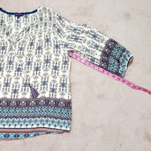 Artesia Floral Boho Blouse Tunic V-neck 3/4 Sleeve With Tassels Woman's Size XL - Picture 8 of 13